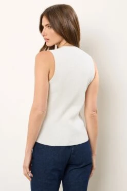 STAR Ivory White Ribbed Button Bust Vest Top -Evans Boutique 7342e0c2 ab79 42 110761 C