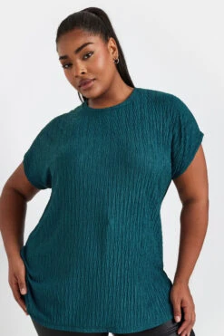 YOURS - Top Bleu Sarcelle Plissé Manches Courtes 10 YOURS - Top Bleu Sarcelle Plissé Manches Courtes -Evans Boutique 738d5c23 142e 40 322128 D