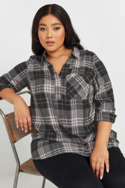 YOURS - Chemisier Boyfriend Gris à Carreaux Manches Longues
