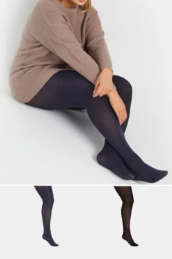 YOURS - Lot De 2 Collants Bleu & Noir 100 Denier