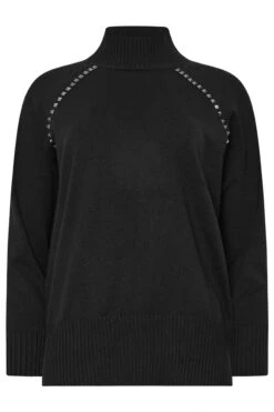 STAR Black Stud Embellished Raglan Jumper -Evans Boutique 73f929dd c83b 4c 110608 X