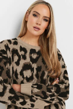 LTS Tall Brown Knitted Leopard Print Jumper -Evans Boutique 7428e474 8075 42 355868 D