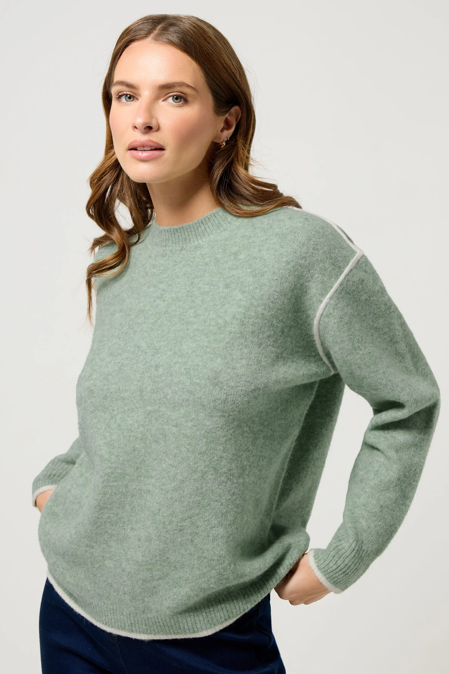 M&Co Sage Green Piped Knitted Jumper 3 M&Co Sage Green Piped Knitted Jumper