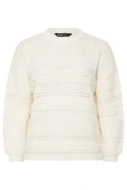 YOURS Curve Pull En Maille Pointelle Bouclée Blanc Ivoire -Evans Boutique 744f7d77 b809 47 280697 X