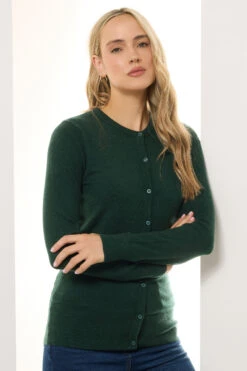 LTS Tall Dark Green Crew Neck Button Cardigan