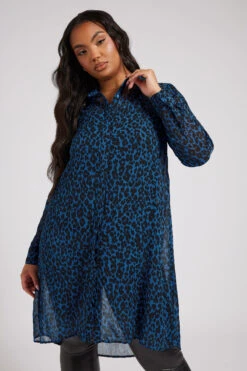 YOURS LONDON - Chemisier Bleu Marine Design Léopard