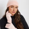 Ensemble Bonnet Et Gants à Pompon Fair Isle Rose