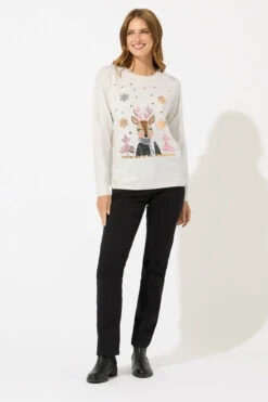 M&Co Ivory White Sequin Reindeer Christmas Jumper 10 M&Co Ivory White Sequin Reindeer Christmas Jumper -Evans Boutique 74ff1626 7ed1 44 502484 B