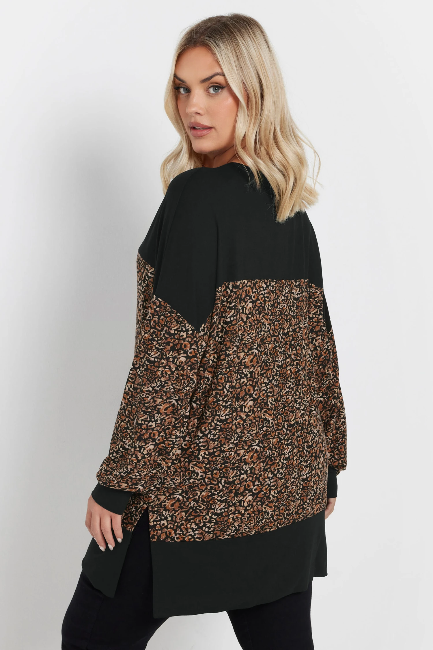 YOURS - Top Noir & Marron Design Léopard Block De Couleur 5 YOURS - Top Noir & Marron Design Léopard Block De Couleur – Image 3