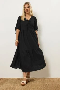 YOURS Curve Robe Longue Noire à Nœud Papillon YOURS Curve -Evans Boutique 7674ccb4 51bd 45 270223 B