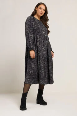 YOURS Curve Robe Longue Texturée Léopard Grise -Evans Boutique 76846fb5 45b5 4c 270376 B