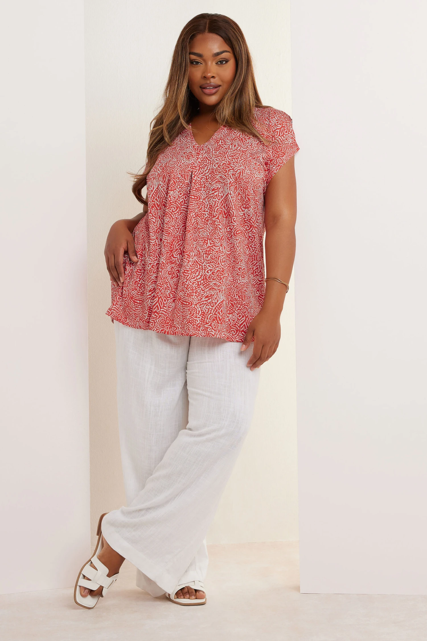 YOURS - Top Orange Plissé Fluide Paisley 4 YOURS - Top Orange Plissé Fluide Paisley – Image 2