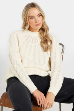 LTS Tall Ivory White Chunky Cable Knit Jumper