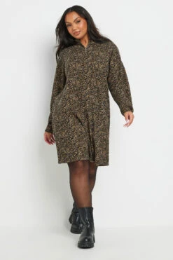 YOURS Curve Robe Pull Côtelée Marron à Imprimé Léopard