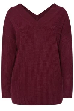 YOURS - Pull En Maille Col V Rouge Bordeaux -Evans Boutique 76f24d66 1820 4b 280646 X