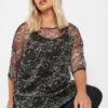 YOURS - Top Oversize En Filet Noir & Gris Design Floral -Evans Boutique 77210a73 c52a 4e 303448 A