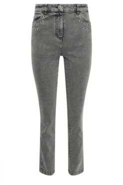 STAR Grey Eyelet Stud Boyfriend Jeans -Evans Boutique 77cf049c 96f7 4c 110642 X