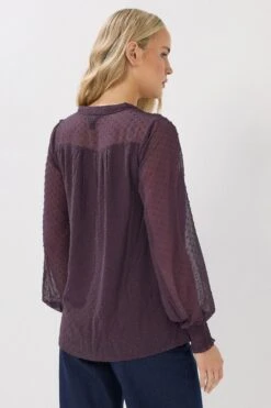 LTS Tall Purple Dobby Spot Shirred Cuff Top 9 LTS Tall Purple Dobby Spot Shirred Cuff Top -Evans Boutique 77f16460 b64a 4d 356259 C