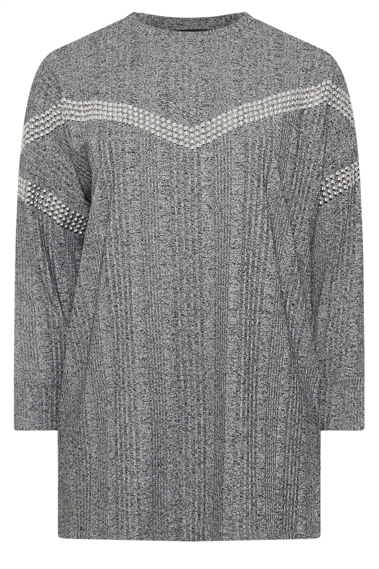 YOURS - Pull Gris Nervuré Zig Zag Cloutés 7 YOURS - Pull Gris Nervuré Zig Zag Cloutés – Image 5