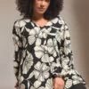 EVANS Curve Black Contrast Floral Jersey Crepe Top