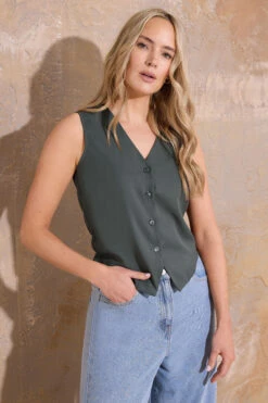 LTS Tall Grey Sleeveless Waistcoat Top
