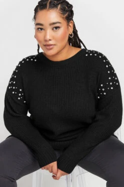 YOURS - Pull En Maille Noir Empiècement Strass -Evans Boutique 78c35435 efe4 47 280479 D