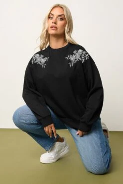YOURS - Sweat-shirt Brodé Noir -Evans Boutique 791dfd54 fa73 46 126781 E