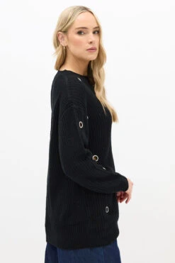 LTS Tall Black Knitted Eyelet Jumper -Evans Boutique 79919da8 f9a5 4a 354994 C