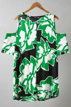 EVANS Curve Green Abstract Floral Cold Shoulder Top -Evans Boutique 79a0bdb6 7251 47 615404 P1