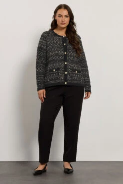 EVANS Curve Black Button Detail Textured Cardigan -Evans Boutique 79ee6c4c 2dc3 4c 616128 B