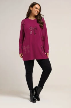 YOURS Curve Pull Rose Foncé à Paillettes Et Nœud -Evans Boutique 7a1a2cc2 83c3 4e 285074 B