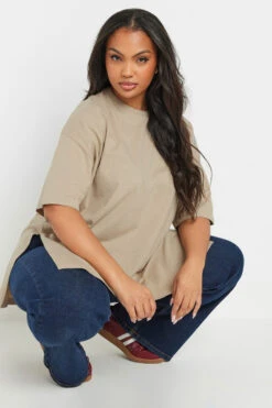 YOURS - Top Oversize Beige Manches Courtes