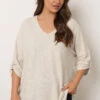 EVANS Curve Cream Tab Sleeve Ribbed Jumper