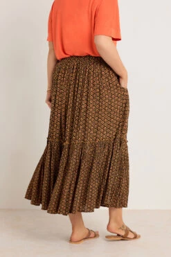 EVANS Curve Orange Floral Print Tiered Crinkle Midi Skirt -Evans Boutique 7a431616 0e5b 40 615502 C