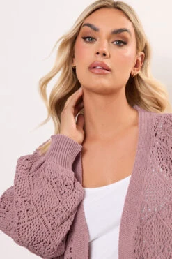 YOURS - Cardigan Rose Poudré En Maille Manches En Ballons -Evans Boutique 7a6cab91 b118 42 280601 E