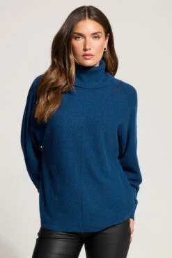 LTS Tall Teal Blue Batwing Roll Neck Jumper