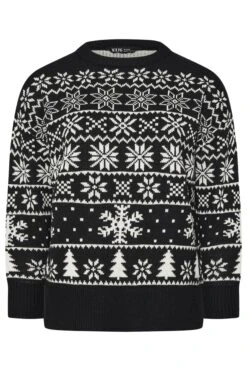 YOURS Curve Pull En Maille Fairisle Noir Et Blanc à Motif Flocon De Neige -Evans Boutique 7b28e79c dd9b 45 280762 X