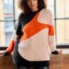 EVANS Curve Orange Colourblock Fluffy Knitted Jumper -Evans Boutique 7b478685 d467 4f 6157543