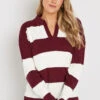 LTS Tall Burgundy Red Knitted Stripe Collared Jumper -Evans Boutique 7b6143e8 2356 43 355470 A