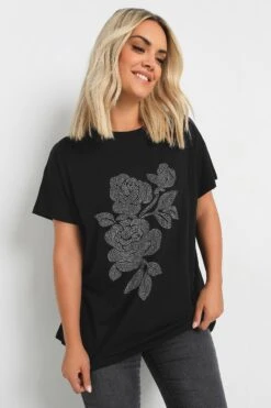 YOURS - Top Noir Empiècement Floral Clouté 8 YOURS - Top Noir Empiècement Floral Clouté -Evans Boutique 7b8ce61c d2ca 49 322063 B