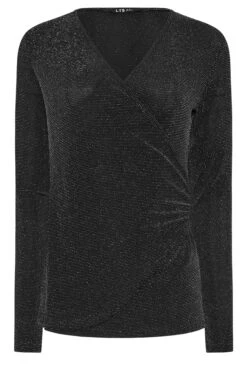 LTS Tall Black Glitter Wrap Top 11 LTS Tall Black Glitter Wrap Top -Evans Boutique 7bbce65f d456 4e 356935 X