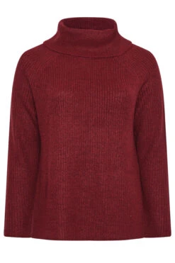 YOURS - Pull Col Roulé Bordeaux En Maille -Evans Boutique 7c023ad7 dc46 49 280285 X