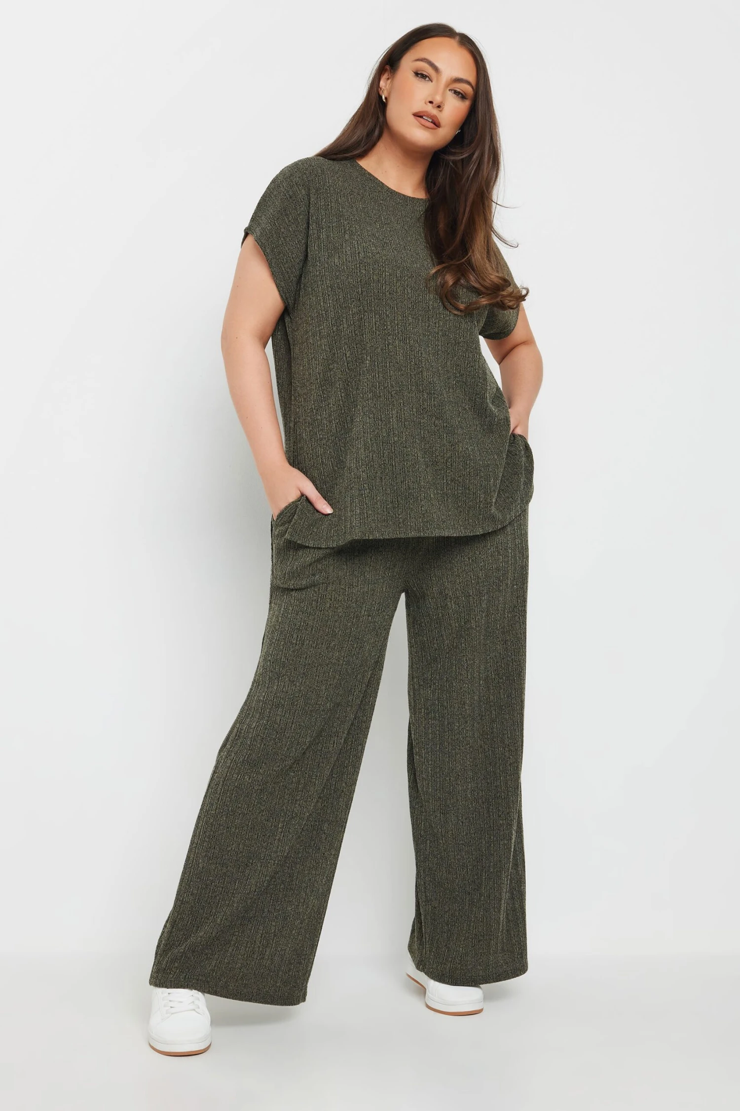 YOURS - Pantalon Vert Kaki Wide Leg à Rayures 4 YOURS - Pantalon Vert Kaki Wide Leg à Rayures – Image 2