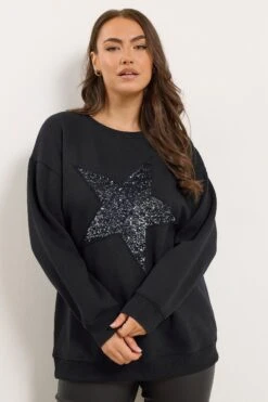 YOURS Curve Sweat-shirt Noir à étoiles Orné De Sequins