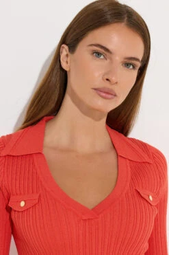 STAR Coral Orange Knitted Pocket Collar Top 12 STAR Coral Orange Knitted Pocket Collar Top -Evans Boutique 7cf9adef 90a4 4e 110782 D