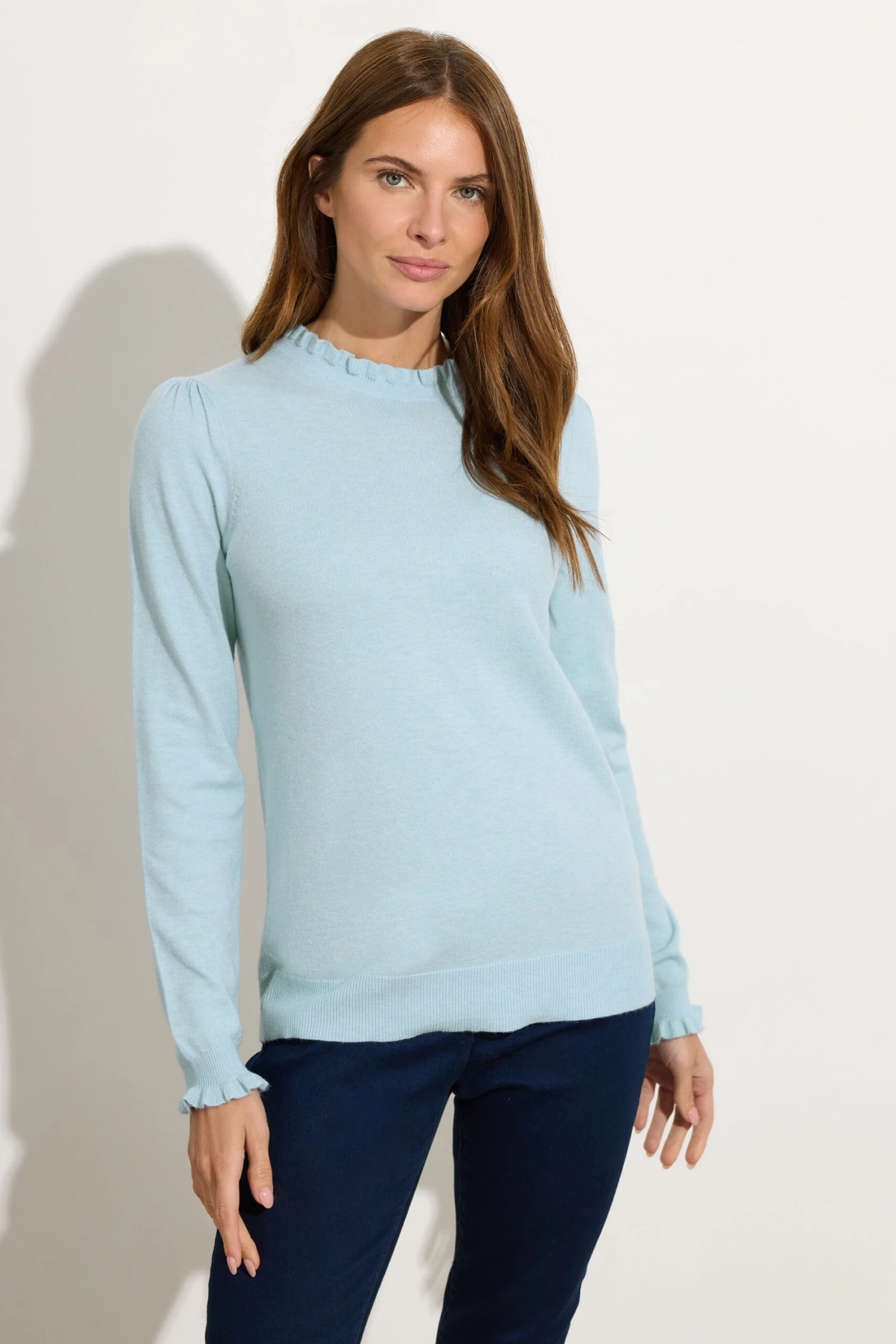 M&Co Light Blue Frill Neck Knitted Jumper 3 M&Co Light Blue Frill Neck Knitted Jumper