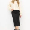 LTS Tall Black Coated Front Slit Skirt