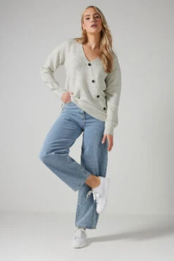 LTS Tall Grey Marl Knit Wrap Button Jumper -Evans Boutique 7da5b1d5 3351 40 355332 C