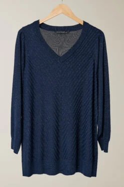 EVANS Curve Navy Blue Metallic Knitted Jumper -Evans Boutique 7dc2ed10 3b18 4e 615662 P