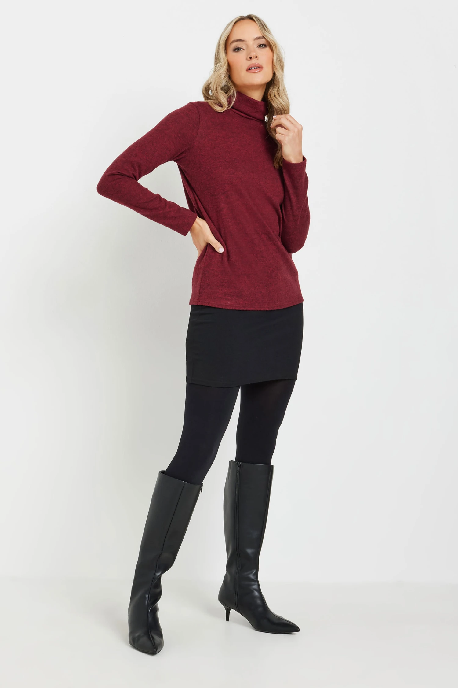 LTS Tall Burgundy Red Soft Touch Roll Neck Top 4 LTS Tall Burgundy Red Soft Touch Roll Neck Top – Image 2